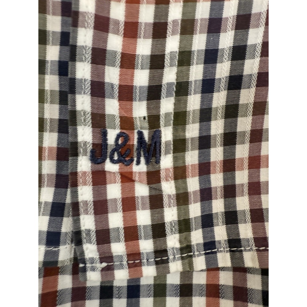 Johnston Murphy Shirt Mens Size Medium Blue Orange Plaid Button Up Tailored Fit - Picture 8 of 16